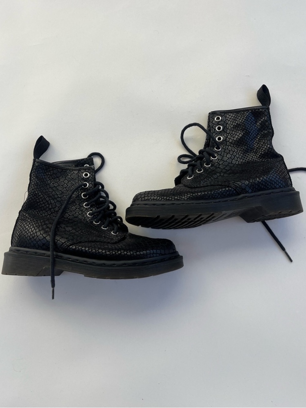 Limited Edition Dr. Martens all black with snake skin pattern women's size 5 NEW